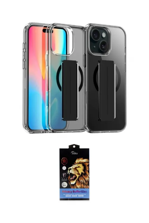 ieg™ iPhone 15 Kılıf Nova Işık Koleksiyonu - Siyah Buffer Hayalet Cam Ekran Koruyucu