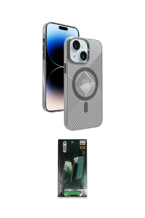 ieg™ iPhone 15 Kılıf Nova Modern Prime - Siyah 360 Mat Full Body Arka Koruyucu