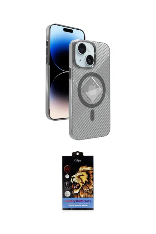 ieg™ iPhone 15 Kılıf Nova Modern Prime - Siyah Buffer Hayalet Cam Ekran Koruyucu