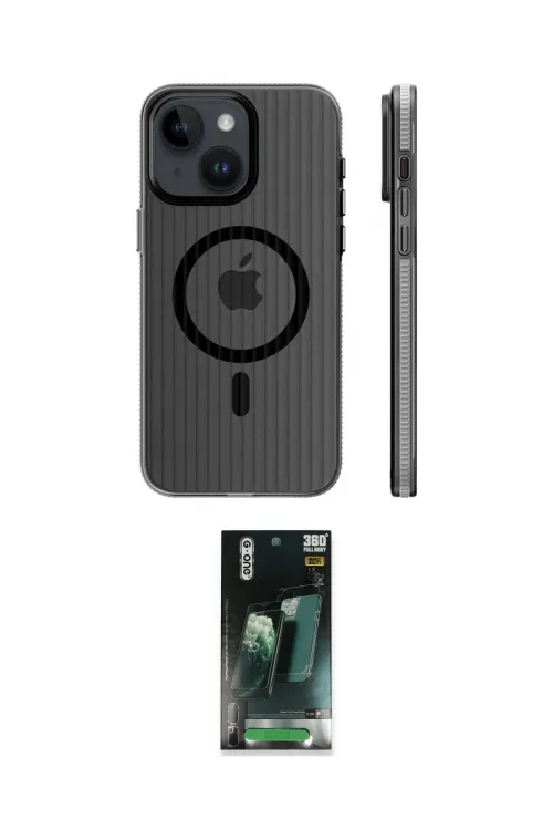 ieg™ iPhone 15 Kılıf Pusula Minimal Koleksiyonu - Siyah 360 Mat Full Body Arka Koruyucu