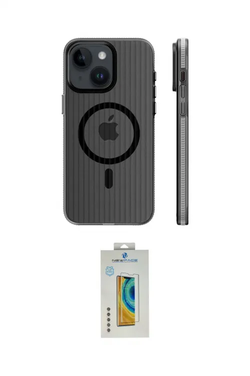 ieg™ iPhone 15 Kılıf Pusula Minimal Koleksiyonu - Siyah Polymer Nano Ekran Koruyucu