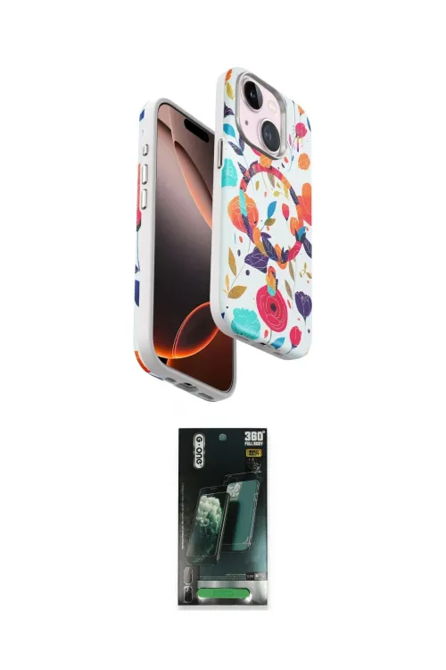 ieg™ iPhone 15 Kılıf Siluet Doku - Şeffaf 360 Full Body Arka Koruyucu