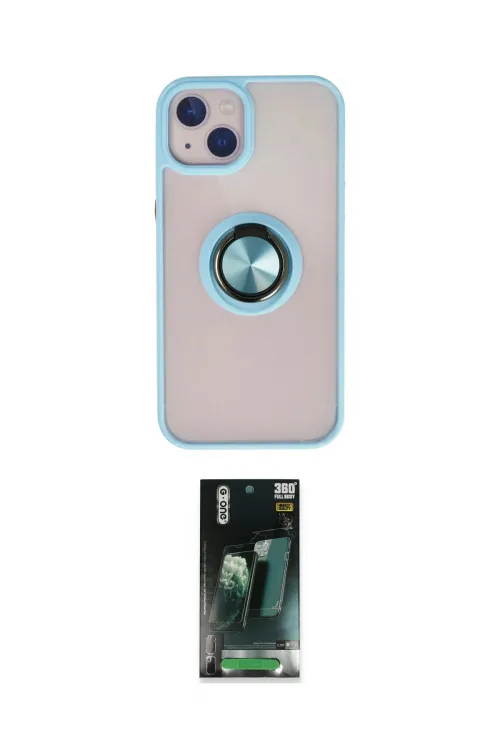 ieg™ iPhone 15 Kılıf Yörünge Çizgi - Siyah 360 Mat Full Body Arka Koruyucu