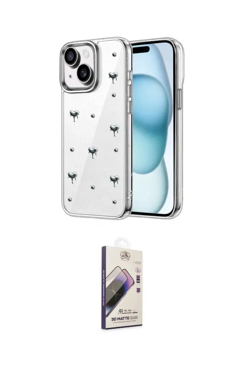 ieg™ iPhone 15 Kılıf Yörünge Form - Siyah Bilvis 3D Mat Cam Ekran Koruyucu