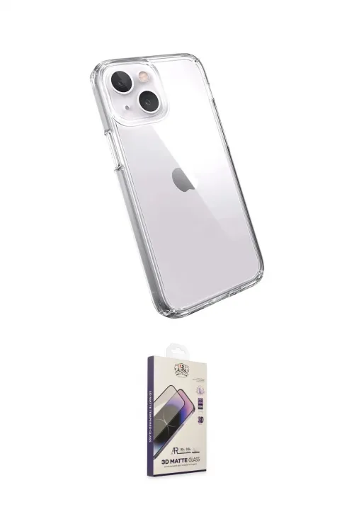 ieg™ iPhone 15 Kılıf Zirve Doku - Siyah Bilvis 3D Mat Cam Ekran Koruyucu