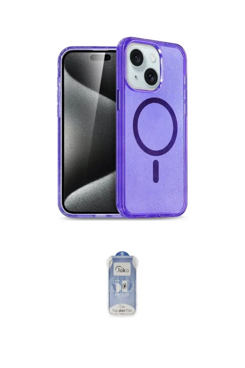 ieg™ iPhone 15 Plus Kılıf Eksen Doku Koleksiyonu - Siyah Joko Magic 5D Cam