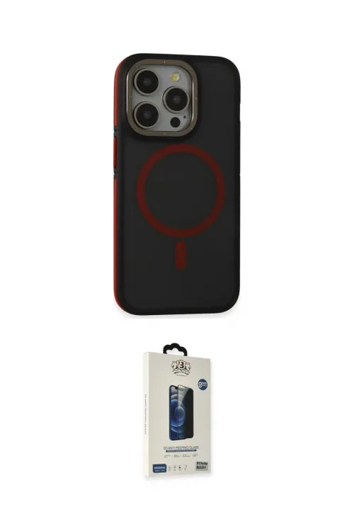 ieg™ iPhone 15 Pro Kılıf Ahenk Form Serisi - Siyah Bilvis Hayalet Cam Ekran Koruyucu