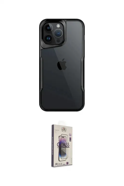 ieg™ iPhone 15 Pro Kılıf Akış Çizgi Koleksiyonu - Siyah Bilvis 3D Cam Ekran Koruyucu