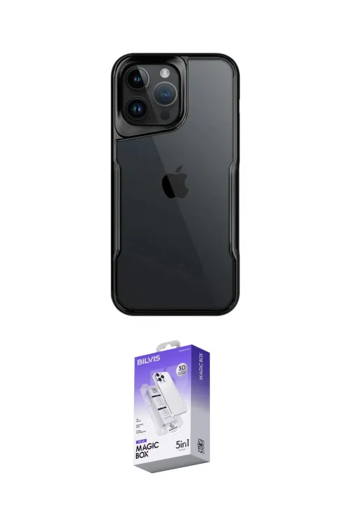 ieg™ iPhone 15 Pro Kılıf Akış Çizgi Koleksiyonu - Siyah Bilvis 5in1 3D Magic Cam Ekran Koruyucu
