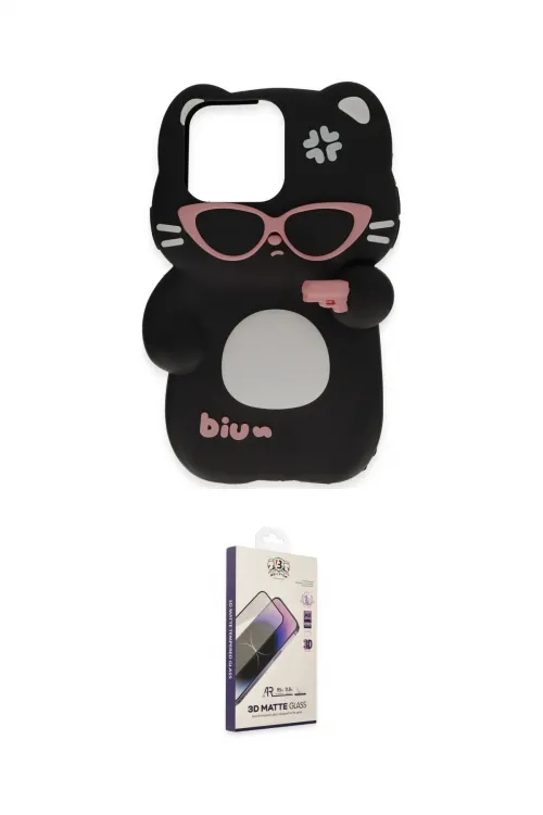 ieg™ iPhone 15 Pro Kılıf Akış Yansıma - Siyah Bilvis 3D Mat Cam Ekran Koruyucu