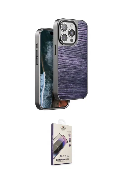 ieg™ iPhone 15 Pro Kılıf Atlas Minimal Özel Seri - Siyah Bilvis 3D Mat Cam Ekran Koruyucu