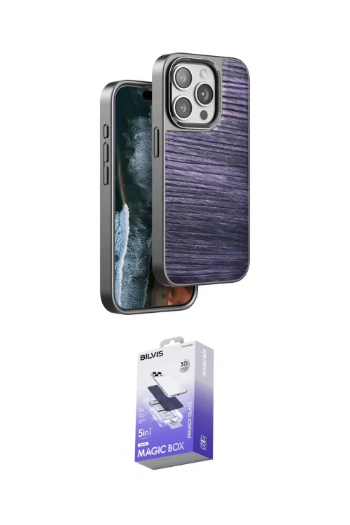 ieg™ iPhone 15 Pro Kılıf Atlas Minimal Özel Seri - Siyah Bilvis 5in1 5D Magic Hayalet Cam Ekran Koruyucu