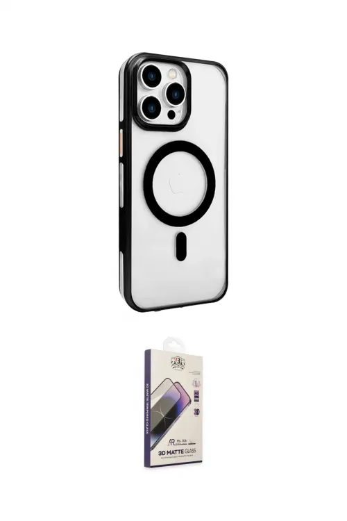 ieg™ iPhone 15 Pro Kılıf Doruk Doku Özel Seri - Siyah Bilvis 3D Mat Cam Ekran Koruyucu