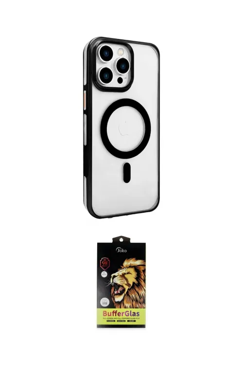 ieg™ iPhone 15 Pro Kılıf Doruk Doku Özel Seri - Siyah Buffer Cam Ekran Koruyucu