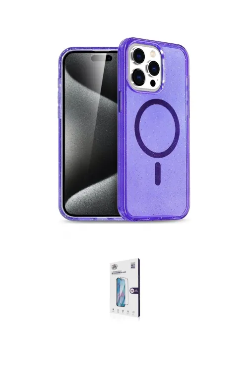 ieg™ iPhone 15 Pro Kılıf Eksen Doku Koleksiyonu - Siyah Bilvis 0.18mm Plus Cam Ekran Koruyucu