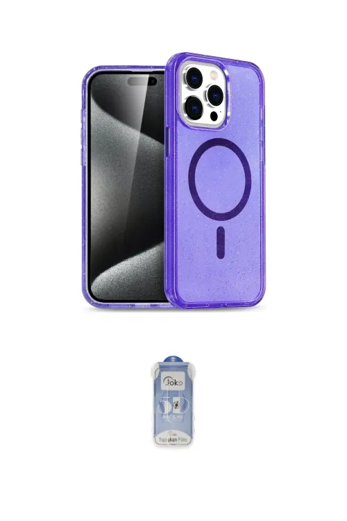 ieg™ iPhone 15 Pro Kılıf Eksen Doku Koleksiyonu - Siyah Joko Magic 5D Cam