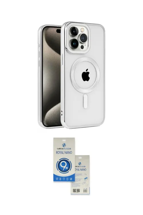 ieg™ iPhone 15 Pro Kılıf Eksen Form Koleksiyonu - Şeffaf Royal Nano Ekran Koruyucu