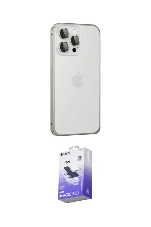 ieg™ iPhone 15 Pro Kılıf Eksen Form Serisi - Siyah Bilvis 5in1 5D Magic Hayalet Cam Ekran Koruyucu