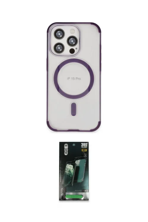 ieg™ iPhone 15 Pro Kılıf Eksen Klasik Koleksiyonu - Şeffaf 360 Full Body Arka Koruyucu