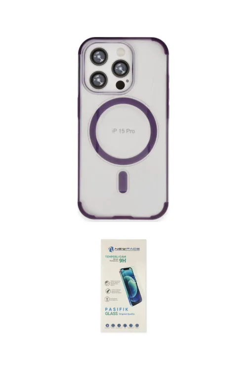 ieg™ iPhone 15 Pro Kılıf Eksen Klasik Koleksiyonu - Şeffaf Pasifik Cam Ekran Koruyucu