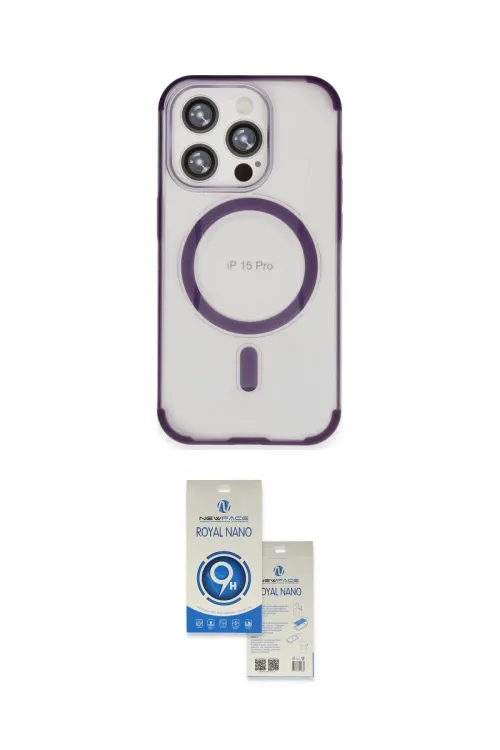 ieg™ iPhone 15 Pro Kılıf Eksen Klasik Koleksiyonu - Şeffaf Royal Nano Ekran Koruyucu