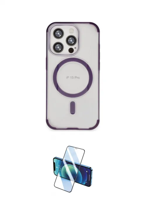 ieg™ iPhone 15 Pro Kılıf Eksen Klasik Koleksiyonu - Siyah 3D Antistatik Cam Ekran Koruyucu
