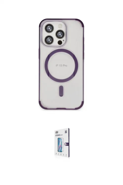 ieg™ iPhone 15 Pro Kılıf Eksen Klasik Koleksiyonu - Siyah Bilvis 0.18mm Plus Cam Ekran Koruyucu
