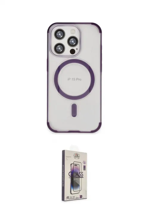 ieg™ iPhone 15 Pro Kılıf Eksen Klasik Koleksiyonu - Siyah Bilvis 3D Cam Ekran Koruyucu