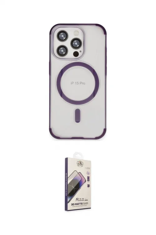 ieg™ iPhone 15 Pro Kılıf Eksen Klasik Koleksiyonu - Siyah Bilvis 3D Mat Cam Ekran Koruyucu