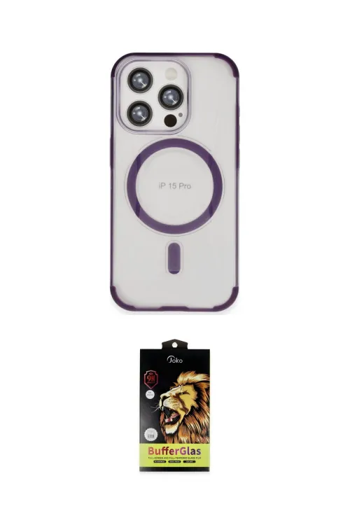 ieg™ iPhone 15 Pro Kılıf Eksen Klasik Koleksiyonu - Siyah Buffer Cam Ekran Koruyucu