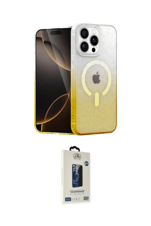 ieg™ iPhone 15 Pro Kılıf Eksen Minimal Özel Seri - Siyah Bilvis Hayalet Cam Ekran Koruyucu