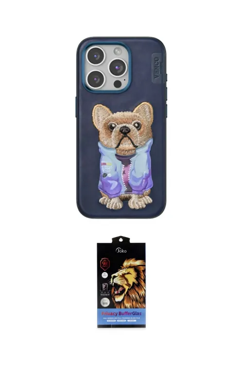 ieg™ iPhone 15 Pro Kılıf İz Minimal Koleksiyonu - Siyah Buffer Hayalet Cam Ekran Koruyucu