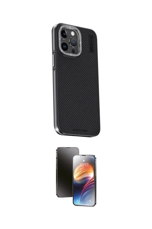 ieg™ iPhone 15 Pro Kılıf Kıvılcım Modern Özel Seri - Siyah 3D Antistatik Mat Seramik Nano Ekran Koruyucu