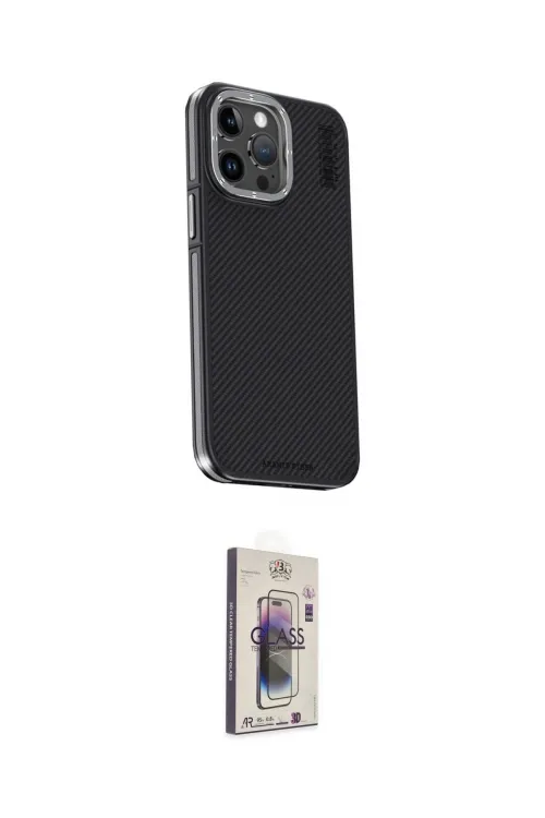 ieg™ iPhone 15 Pro Kılıf Kıvılcım Modern Özel Seri - Siyah Bilvis 3D Cam Ekran Koruyucu
