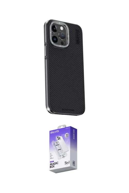 ieg™ iPhone 15 Pro Kılıf Kıvılcım Modern Özel Seri - Siyah Bilvis 5in1 3D Magic Cam Ekran Koruyucu