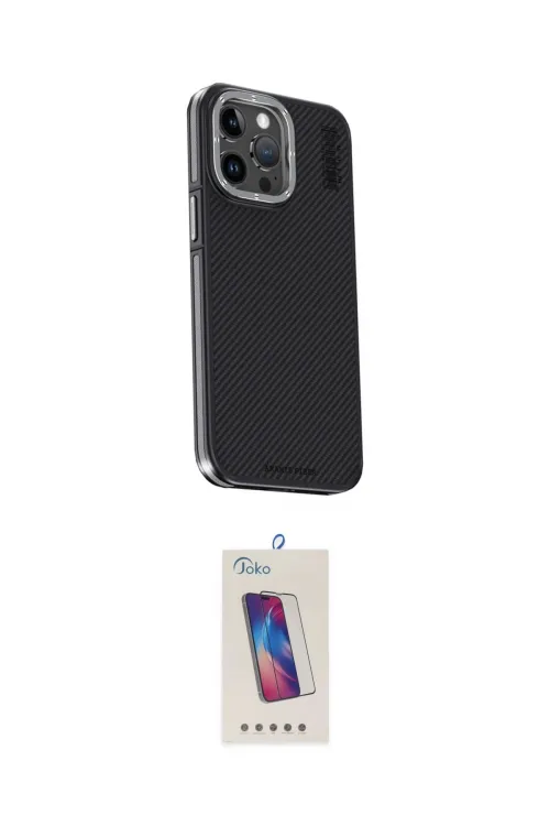 ieg™ iPhone 15 Pro Kılıf Kıvılcım Modern Özel Seri - Siyah Joko 5D Cam