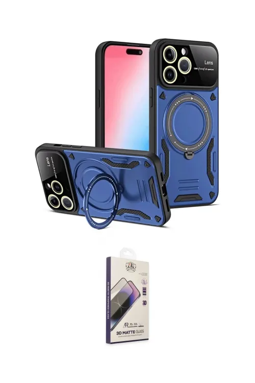 ieg™ iPhone 15 Pro Kılıf Kıvılcım Modern Serisi - Siyah Bilvis 3D Mat Cam Ekran Koruyucu