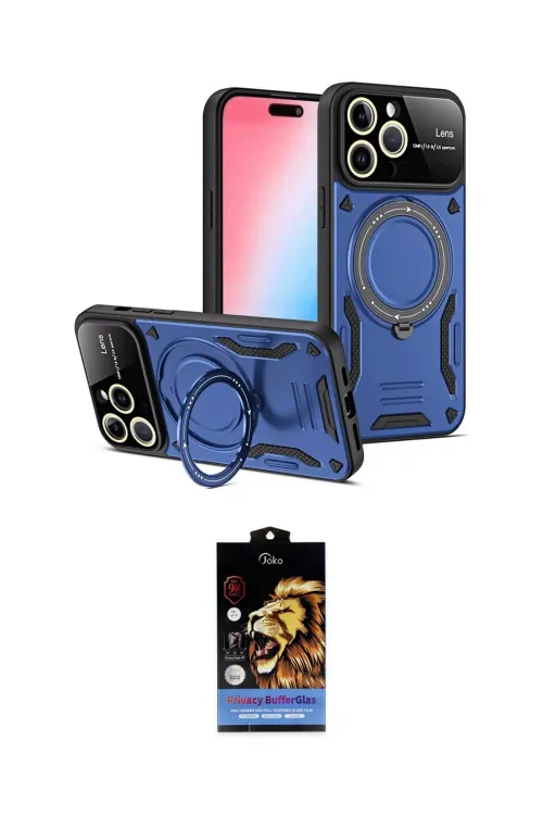 ieg™ iPhone 15 Pro Kılıf Kıvılcım Modern Serisi - Siyah Buffer Hayalet Cam Ekran Koruyucu