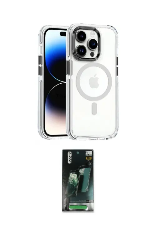 ieg™ iPhone 15 Pro Kılıf Kozmos Doku Koleksiyonu - Şeffaf 360 Full Body Arka Koruyucu