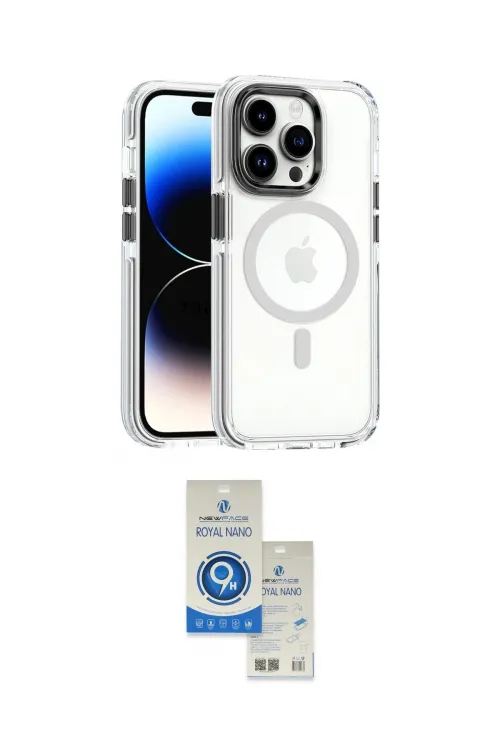 ieg™ iPhone 15 Pro Kılıf Kozmos Doku Koleksiyonu - Şeffaf Royal Nano Ekran Koruyucu