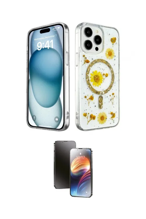 ieg™ iPhone 15 Pro Kılıf Kozmos Doku - Siyah 3D Antistatik Mat Seramik Nano Ekran Koruyucu