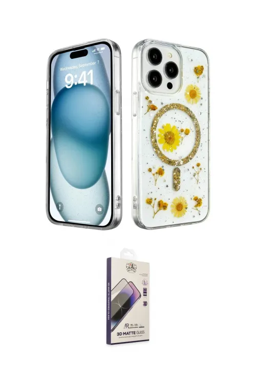 ieg™ iPhone 15 Pro Kılıf Kozmos Doku - Siyah Bilvis 3D Mat Cam Ekran Koruyucu