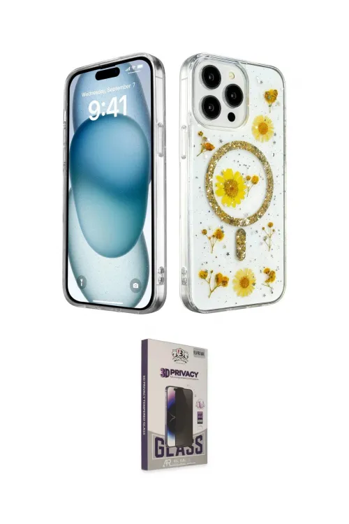 ieg™ iPhone 15 Pro Kılıf Kozmos Doku - Siyah Bilvis Hayalet Cam Ekran Koruyucu