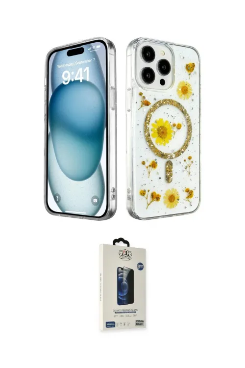 ieg™ iPhone 15 Pro Kılıf Kozmos Doku - Siyah Bilvis Hayalet Cam Ekran Koruyucu