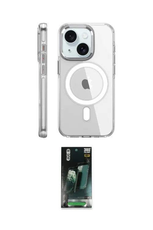 ieg™ iPhone 15 Pro Kılıf Nova Doku - Şeffaf 360 Full Body Arka Koruyucu
