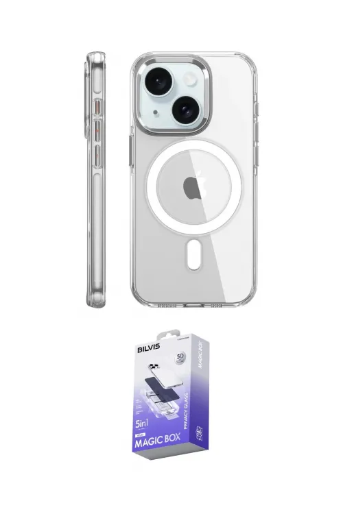 ieg™ iPhone 15 Pro Kılıf Nova Doku - Siyah Bilvis 5in1 5D Magic Hayalet Cam Ekran Koruyucu