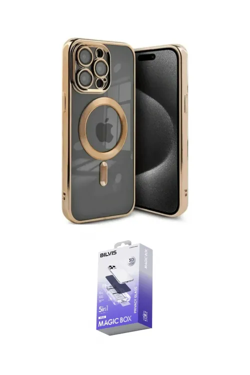 ieg™ iPhone 15 Pro Kılıf Nova Işık Özel Seri - Siyah Bilvis 5in1 5D Magic Hayalet Cam Ekran Koruyucu