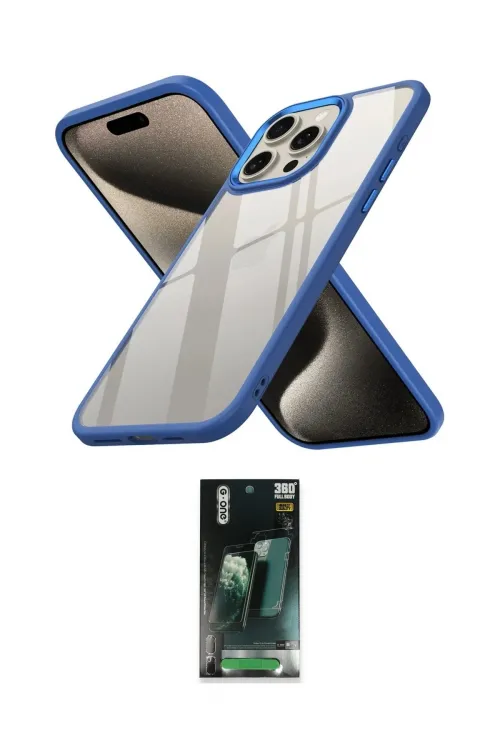 ieg™ iPhone 15 Pro Kılıf Nova Işık Serisi - Şeffaf 360 Full Body Arka Koruyucu
