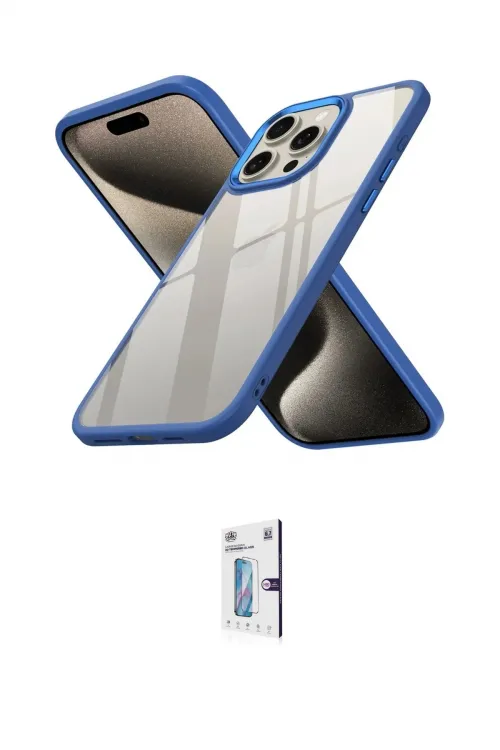 ieg™ iPhone 15 Pro Kılıf Nova Işık Serisi - Siyah Bilvis 0.18mm Plus Cam Ekran Koruyucu