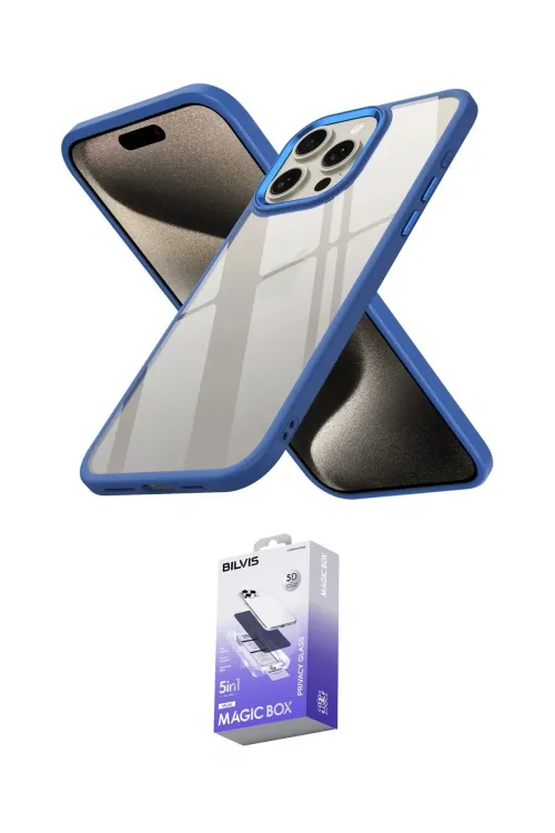 ieg™ iPhone 15 Pro Kılıf Nova Işık Serisi - Siyah Bilvis 5in1 5D Magic Hayalet Cam Ekran Koruyucu
